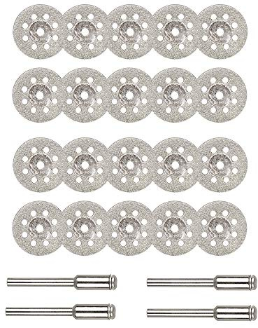 Saipor 20pcs 22mm Diamond Cutting Wheel Off Discs For Dremel Rotary Tool | With 4 Pcs 3mm Mandrel For Precious Stones, Jade,Marble, Ceramics Cutting, 2 Pairs