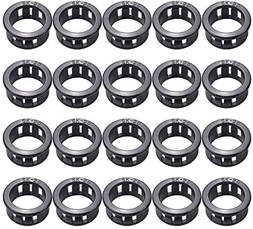 Heyiarbeit 40 Stück 20 mm schwarze Kabeldurchführungen aus Nylon zum Einrasten von Kabelschläuchen, Kabeldurchführungen, Kabeldurchführungen, Lochstopfen SK-20
