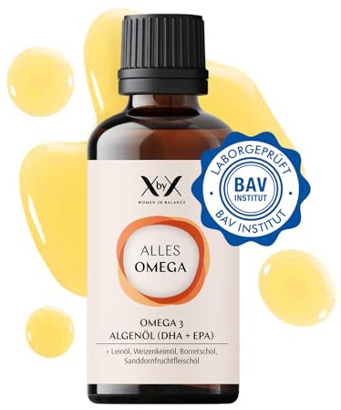 XbyX Alles Omega 50 ml - 20 Portionen - Omega-3-Algenöl aus Süßwasserzucht plus wertvolle Premium-Öle - Hoher Gehalt an DHA & EPA - Aus Deutschland
