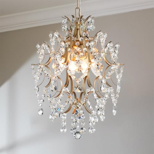 AGV LIGHTING Crystal Chandeliers, Modern Style Pendant Light Fixture with 1-E26-Light Socket, Perfect for Living Space, D13 x H16, Adjustable Chains 59, Brass Finish
