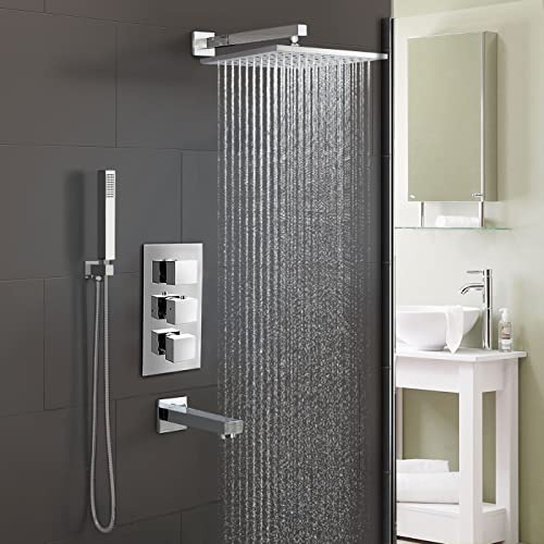 Olive Bathroom 3 DIAL 3 Way Concealed Square Thermostatic Shower Mixer Valve Chrome