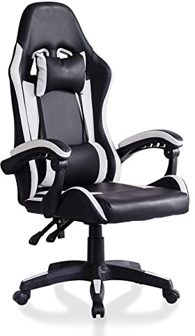 TUKAILAI Bürostühle Ergonomisch,Gaming Stühle,Chefsessel, Schreibtischstuhl mit Höhenverstellbar und Neigungsverstellung, Computerstuhl mit Armlehne,Kopfstütze,Lendenkissen,Wippfunktion,Büro,Weiß