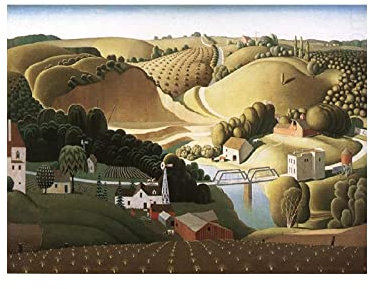 Famous Grant Holzdrucke, Holzgemälde, Druck auf Leinwand, modernes Kunstwerk, abstrakte Poster, Leinwand, Wandkunst, Bilder für Wohnzimmerdekoration (Steinstadt, Iowa), 70 x 100 cm, rahmenlos