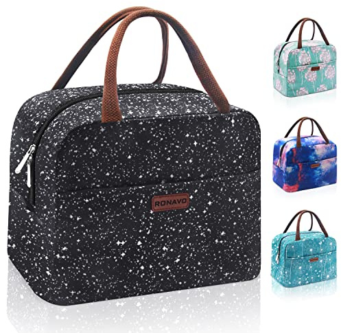 Womens Lunch Bags-Lunchbox for Work & Travel Lunch Bag,Soft Sided Coolers Insulated Bags Larger Capacity by RONAVO (Black Starry)