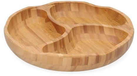 HOMLA Bambou Servierbrett aus Bambus mit Drei Fächern - Snacks Vorspeisen - Partys Zuhause Garten Grill - 100% Bambus Natürliche Farbe