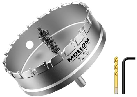 Mollom 4-5/16 (110mm) Hartmetall-Lochsäge Schwerlast mit 2 Zentrierbohrern | Industrielle Lochsägen zum Schneiden von Edelstahl, Baustahl, Eisen, Kupfer, Messing, Aluminium und Kunststoff