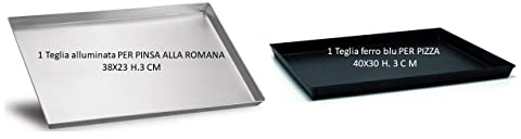 SET TEGLIE PINSA + PIZZA - un teglia per pinsa lamiera alluminata 39x24x3 parete svasata + una teglia ferro blu per pizza 40x30