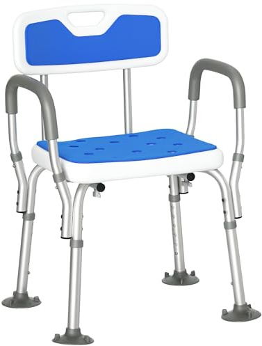 HOMCOM Tabouret de Douche Chaise de Douche Ergonomique Hauteur réglable Pieds antidérapants Charge Max. 136 Kg alu HDPE Bleu