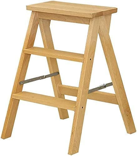 Tritthocker Massivholz Leiter Hocker Home Küche Kletterhocker Faltbar 3 Etagen Holzleiter Regal Wohnzimmer Hocker Tragbarer Klappstuhl Leiter Küche,Haus,Küche,Garage