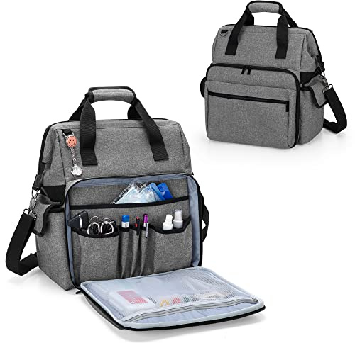 Trunab Marsupio Infermiera con Tasche Multiple, Borsa per Infermiere per Lavoro, Studio Clinico, Assistenza Domiciliare, Visita in Ospizio, con Custodia Imbottita per Laptop da 15,6, Grigio