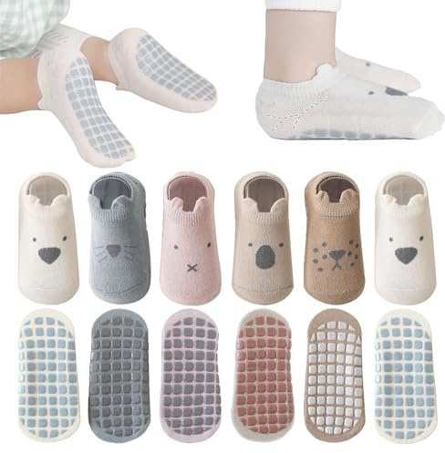 YANWANG Bebé Antideslizante Tobillo Calcetines De Dibujos Animados Lindo Agarre Calcetines Para Bebés Niños Niños Niñas Multicolores 6 Par(M:1-3 años,B1-cat)