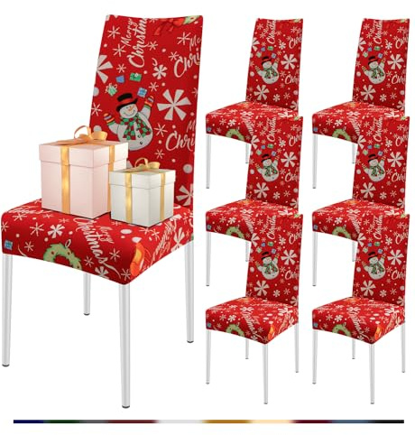 FIGOOO Stuhlhussen Weihnachten 6er Set Stretch Stuhlhussen für Esszimmerstühle Elastisch Moderne Universal Xmas Stuhlbezug für Weihnachtstag Party Festlich(Schneeflocken,6er Set)