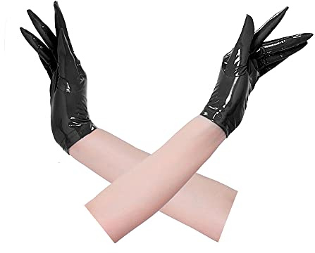 YUDATPG Women Leather Gloves Faux PU WET LOOK Evening Costume Party Cosplay Flapper Opera Punk Gothic Short Wrist Length (Black, L)