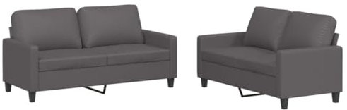 vidaXL Sofagarnitur 2-TLG., Sessel Couch mit Kissen, Sofa Wohnzimmersofa mit Armlehnen, Couchgarnitur Designsofa Sitzmöbel Polstermöbel, Grau Kunstleder