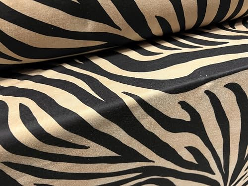 Tejido de rizo francés suave, por metro, estampado de cebra, color beige