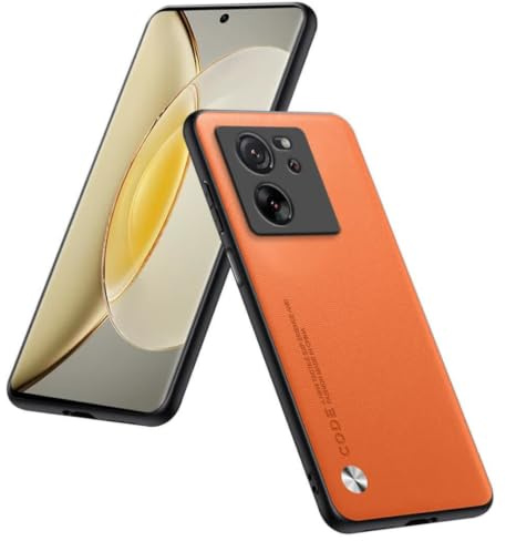 HULLIN Funda Compatible con Xiaomi MI 13T / Xiaomi MI 13T Pro (6.67), Cubierta Protectora Cuero PU - Naranja