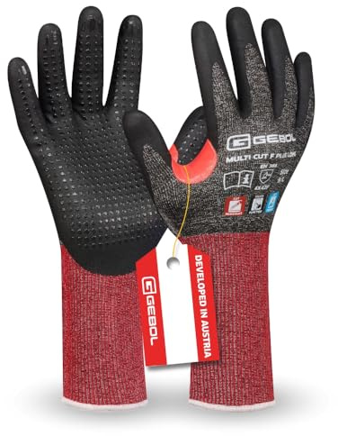 Gebol Multi Cut F Plus long Schnittschutzhandschuhe, Gr. 9/L, Touchscreen | Für Werkstatt, Glas- & Metallhandhabung, zuverlässiger Schutz vor Klingen, feines Tastgefühl, flexibel & fingerfertig
