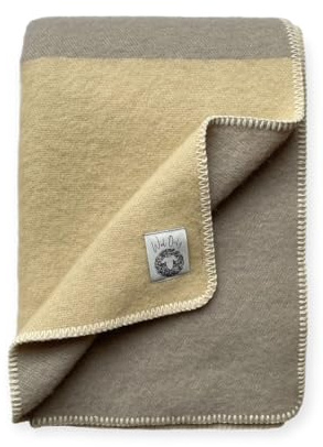 JOWOLLINA Wendedecke Plaid aus norwegischer Wolle 140 x 205cm Tricolor Square (Vanille Kaschmir)