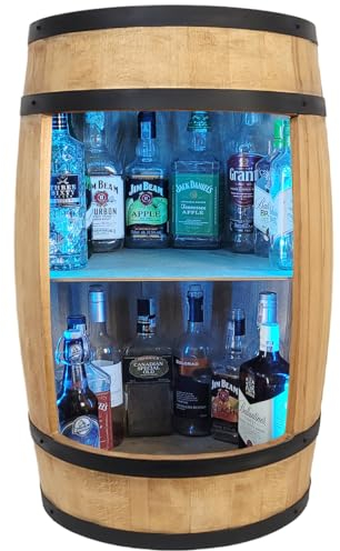 WEECO, Portabottiglie in legno con luci a LED RGB, Barile, Mobile bar, Portabottiglie, Scaffale Vino Botte, Portavino per 30-40 Bottiglie, Minibar Vino Whisky, 80x50cm (quercia)