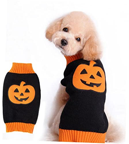 VILLFUL Haustierpullover Mit Rollkragen Im Halloween-Stil Kürbismuster Für Kleine Hunde Welpenpullover Warm Und Bequem