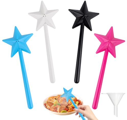 PBUSPU 4 Pièces Salt and Pepper Shakers Magic Wand, Salière et Poivrière Baguette Magique, Avec 1 Entonnoir, Distributeur à Épices Magique Rechargeable pour la Cuisine en Camping en Voyage