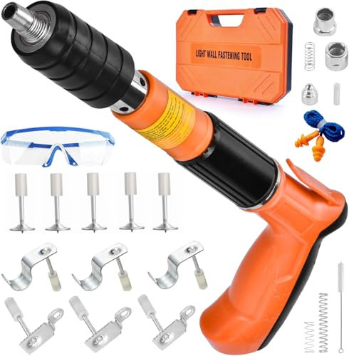 Nagelpistole mit 120 Stück Nagel,80 Stück Rundnägeln,20 Stück Hakennägeln,20 Stück Rohrnägeln,Nail Gun Stahlnagelpistole Werkzeug zum Nageln mit Handschuhen Brillen Ohrstöpsel