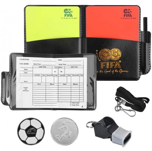 Homirty Kit Arbitro Calcio, Cartellini Arbitro Calcio Kit con Cartellini Rosso e Giallo, Fischietto con Cordino, Segnapunti per Allenatori, Gettone di Voto, per Gioco Calcio Scuola Sport