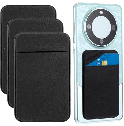 Dimeho Lot de 3 porte-cartes adhésifs pour téléphone compatible avec la plupart des téléphones portables, noir