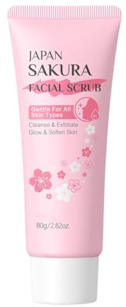 Gommage exfoliant pour le visage Nettoie en douceur les pores, hydrate et adoucit la peau sèche, JAPAN SAKURA Gommage visage Glow & Soften (80 g/2,82 oz)