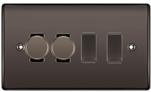 BG Black Nickel 4 Gang Switch 2x Trailing Edge LED Dimmer 2x 2 Way Custom Grid