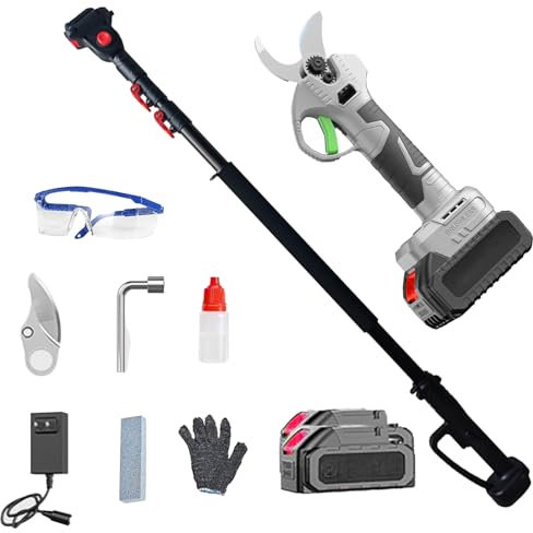 VOLTIX Forbici da Potatura Elettriche Professionali 25mm con Asta Telescopica, Cesoie Elettriche a Batteria con 2x Batterie 21V, Portata 2.5m per Alberi da Frutto, Viti e Giardinaggio