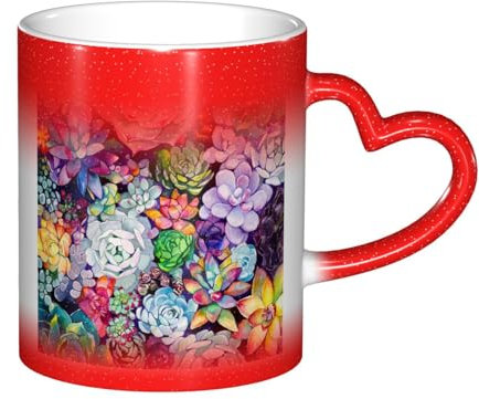 Farbenfroher Sukkulenten-Druck, Farbwechsel-Tasse mit gedrucktem Bild, perfekt für Zuhause, Büro und Café