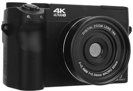 Fotocamera Digitale 4K, Videocamera per con Zoom Digitale 18X UHD da 75 MP, Fotocamera Anteriore e Posteriore, Schermo LCD da 3 Pollici, Fotocamera Punta e Scatta Wi-Fi con Flash (BLACK)