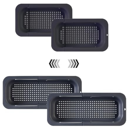 Lot de 2 passoires extensibles pour évier - Pour laver les légumes et les fruits, égoutter les pâtes cuites - Extensibles - Essentiels de cuisine (2, noir)