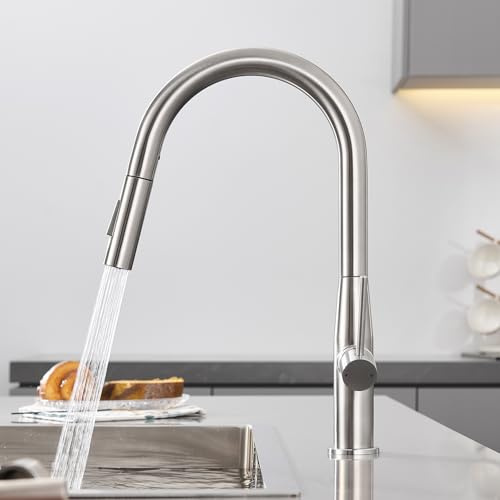 DERW Kitchen Tap, Kitchen Mixer Tap with Pull-Out Sprayer, 2 Modes Spray, 360° Swivel Spout, Single Handle High-Arc Design, Water-Saving Cartridge, Easy Installation with Fittings Included