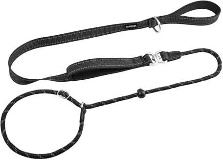 Arblina Slip Lead for Dogs, No Pull Slip Lead with Double Handles, Figure of 8 Dog Lead with Hi-vis Light-Reflective Design, Lightweight Rope Dog Lead for Training and Walking, Black, 1.8m
