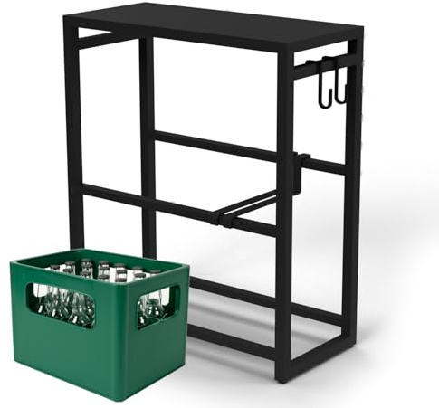 flexilife Getränkekistenregal für 6 Kisten mit höhenverstellbaren Füßen, Traglast 300 kg, Kistenregal für Getränkekisten Wasserkisten Bierkisten (mit Ablagefläche - mit Haken & Sixpack Halterung)