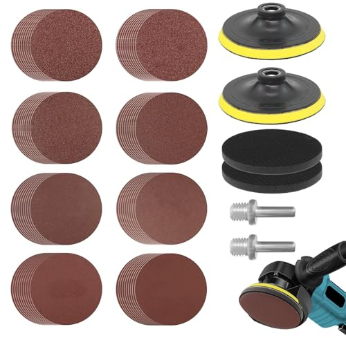BEASAFY 80 Stück Schleifscheiben Set mit 2 M14 Schleiftellers 2 Schaft und 2 Puffer Pads, Schleifpapier 125mm Klett Körnung 40/60/ 80/120/ 180/240/ 320/600 für Winkelschleifer