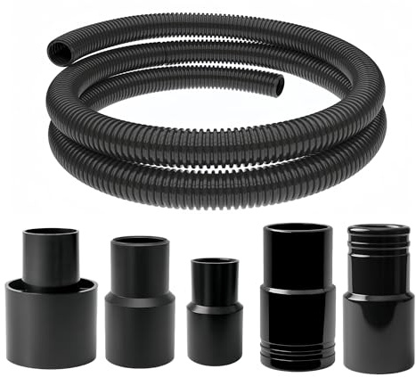 10 Foot Long Dust Collection Power Tool Hose Kit with 5 Fittings Universal for Multiple Tools & Vacuums