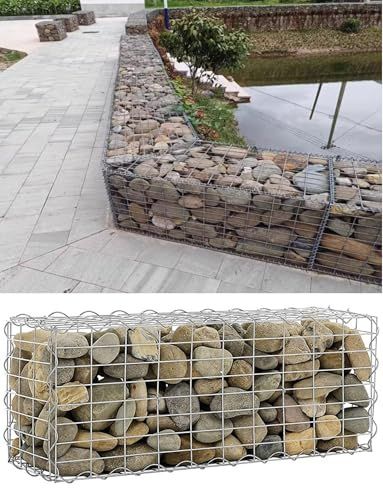 Gabion,Gabion Basket | Gabion Stone Basket Cage | Galvanized Rock Stone Walls Mesh Cage | Gabion Retaining Wall for Outdoor Garden Patio Backyard Yard | Silver Galvanized Steel(5x5cm,50x100x