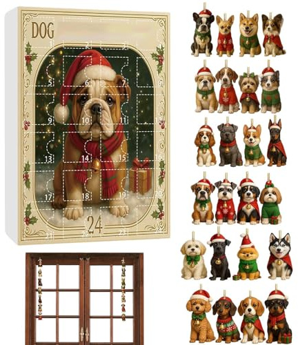 Calendrier de l Avent 24 Jours pour Chien | Set de Charmes en Acrylique 2D pour Amoureux des Chiens - Ornements Animaux de Noël pour Porte Fête Rétroviseur Voiture Porche Arbre Balcon Fenêtre