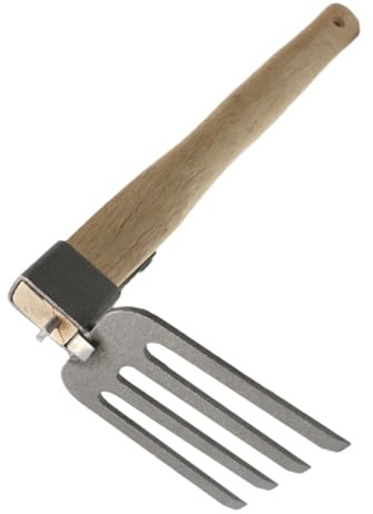 Yardenfun Râteau à Main de Jardin en Acier à Manche Bois pour Désherbage et Creusage, Outil de Jardinage Compact pour Usage Extérieur et Potager, Râteau Léger Multifonction Ergonomique
