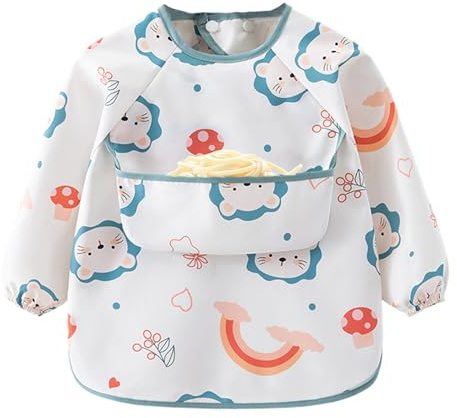 Fierudeng Babero de manga larga | Bata de alimentación complementaria ajustable para s de 6 a 36 meses | Para comer y alimentar camisa babero - Para niñas y niños, El león a través de la nube, Siehe