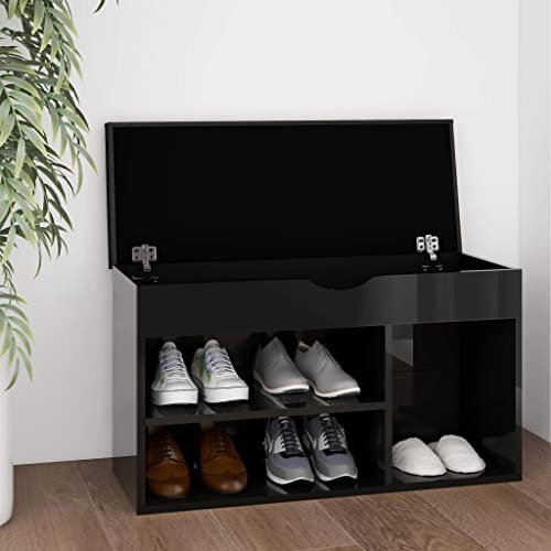 Generico Panca Porta Scarpe Cuscino Nero Lucido 80x30x47cm Multistrato,Nero,16.3kg,326766