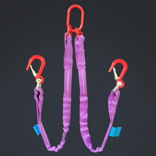 2-Strang-Hebegurt (2 Tonnen) mit Haken und Öse, robuste Polyester-Rundschlinge, Hebegurt für sicheres Ziehen und Transportieren von Gütern, Lila(3m)