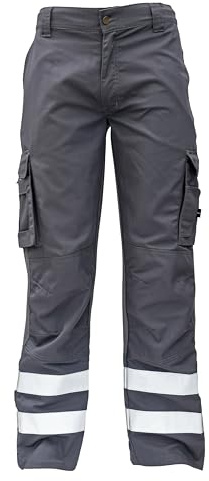 Rescuewear Stretch-Arbeitshose 33404G16 – robuste Arbeitshose grau mit Reflexstreifen