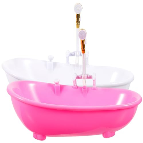 WOONEKY Set da 2 Mini Vasche da Bagno per Bambole Spruzzatore D’Acqua Giocattoli per Vasca Doccia per Prescolari Accessori Decorativi per Case delle Bambole Plastica Riutilizzabile
