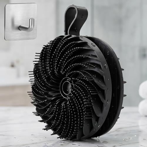 2 en 1 Esponja Exfoliante Corporal y Cepillo Masajeador para Cuero Cabelludo,de Silicona Suave,Esponja de Ducha Doble Cara con Puntas para Limpieza Profunda,Exfoliación y Relajación,Masajeador Capilar