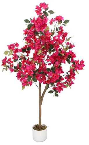 GarveeHome Künstlicher Bougainvillea-Baum 100Cm/120Cm/150Cm Mit Naturstamm – Rosa Drillingsblumen, Realistische Kunstpflanze Im Topf Für Garten, Balkon & Wohnung