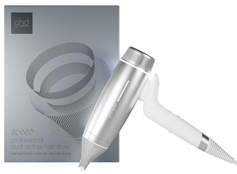 ghd speed hårtork: ultrasnabb torkning, exakt styling, dubbelt luftflöde, sval hårbotten & sval yta, professionella resultat, extra volym, mjuk och slät finish; vit